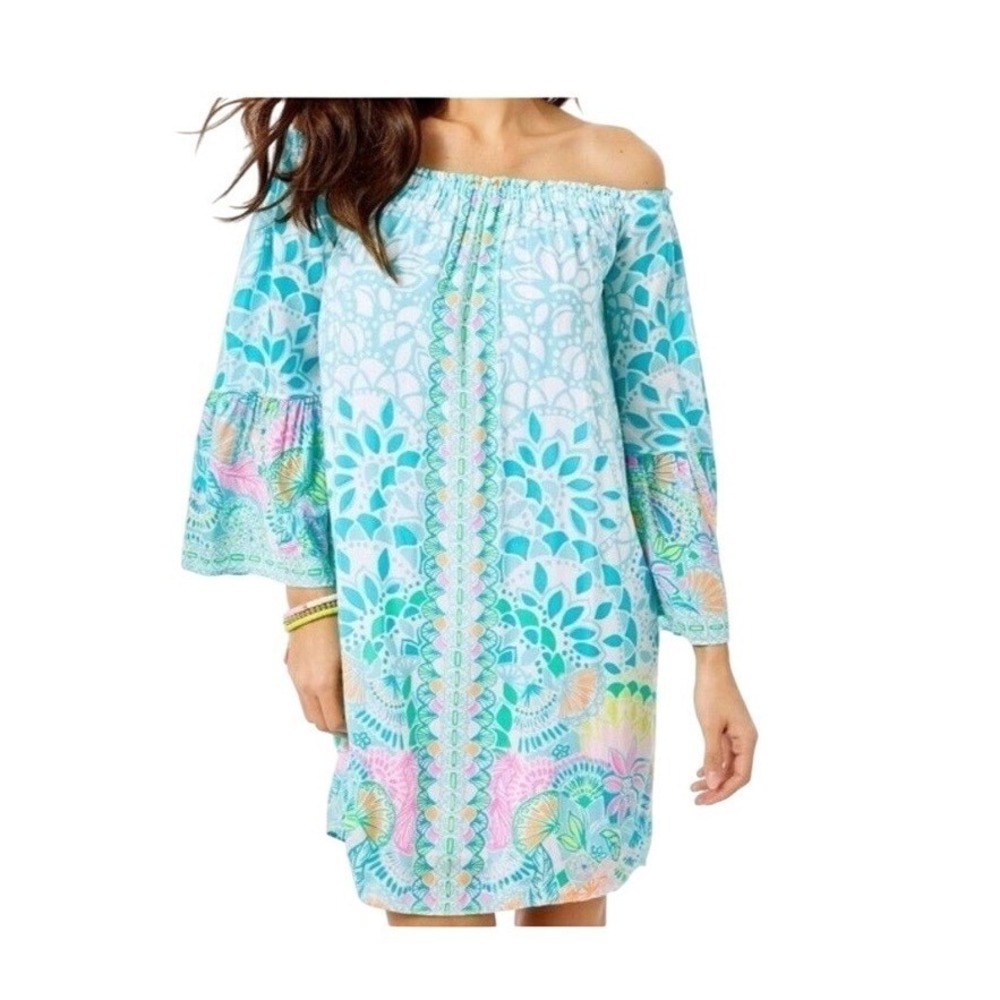Lilly Pulitzer Off The Shoulder Bell Sleeve Dress Beach Resort Vacation Print XS